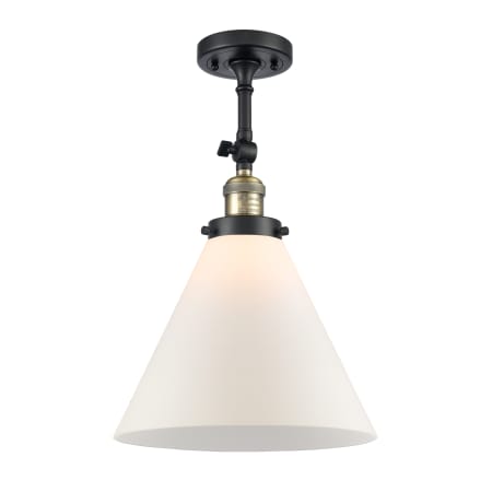 A large image of the Innovations Lighting 201F X-Large Cone Black Antique Brass / Matte White
