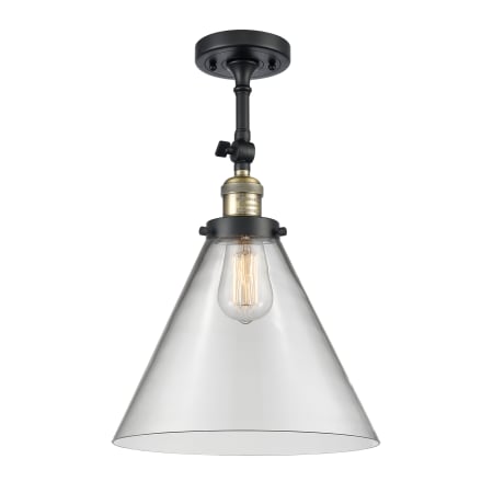A large image of the Innovations Lighting 201F X-Large Cone Black Antique Brass / Clear