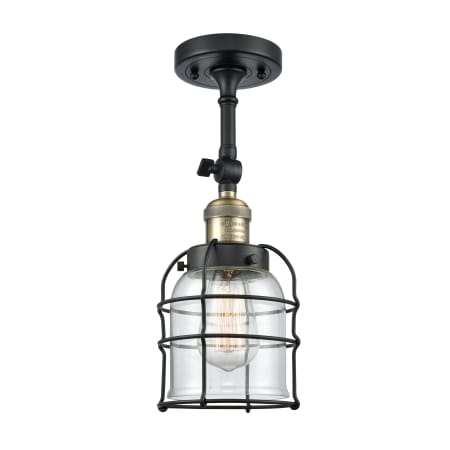 A large image of the Innovations Lighting 201F Small Bell Cage Black Antique Brass / Clear