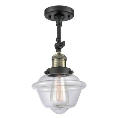 A large image of the Innovations Lighting 201F Small Oxford Black Antique Brass / Clear