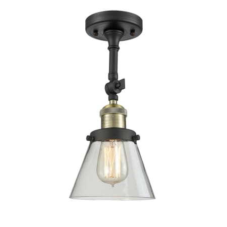 A large image of the Innovations Lighting 201F Small Cone Black Antique Brass / Clear