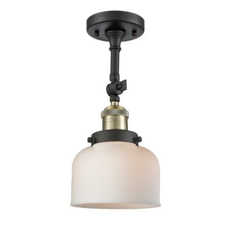 A large image of the Innovations Lighting 201F Large Bell Black Antique Brass / Matte White Cased