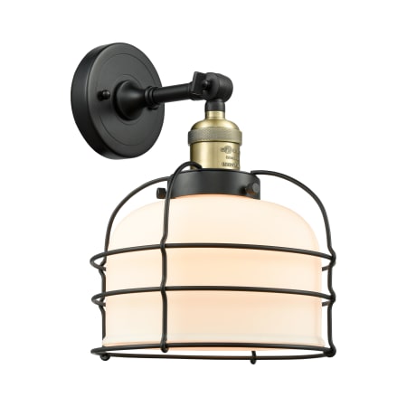 A large image of the Innovations Lighting 201F Large Bell Cage Black Antique Brass / Matte White