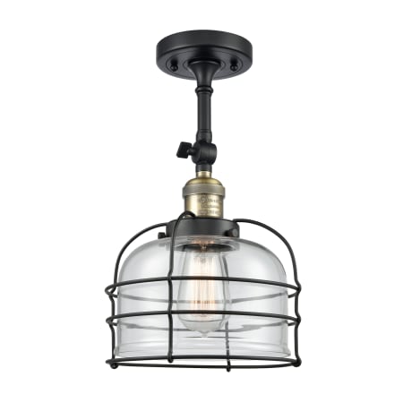 A large image of the Innovations Lighting 201F Large Bell Cage Black Antique Brass / Clear