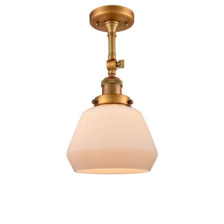 A large image of the Innovations Lighting 201F Fulton Brushed Brass / Matte White Cased