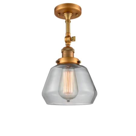 A large image of the Innovations Lighting 201F Fulton Brushed Brass / Clear