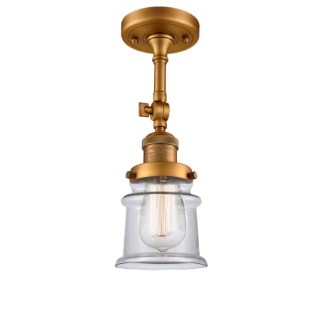 A large image of the Innovations Lighting 201F Small Canton Brushed Brass / Clear