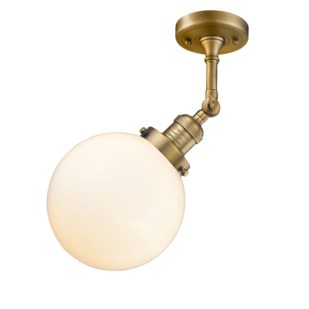 A large image of the Innovations Lighting 201F-8 Beacon Brushed Brass / Matte White Cased