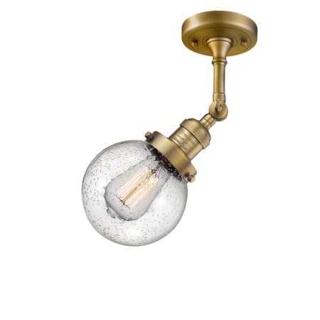 A large image of the Innovations Lighting 201F-6 Beacon Brushed Brass / Seedy