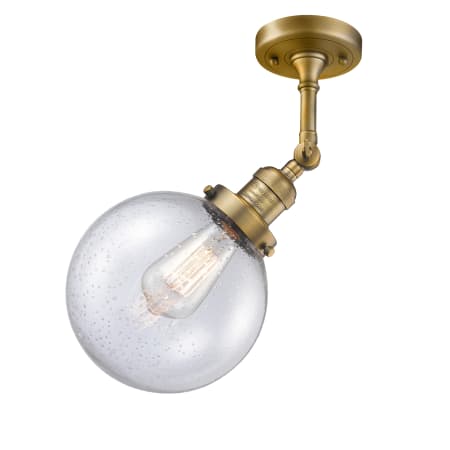 A large image of the Innovations Lighting 201F-8 Beacon Brushed Brass / Seedy