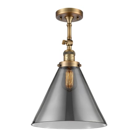 A large image of the Innovations Lighting 201F X-Large Cone Brushed Brass / Plated Smoke