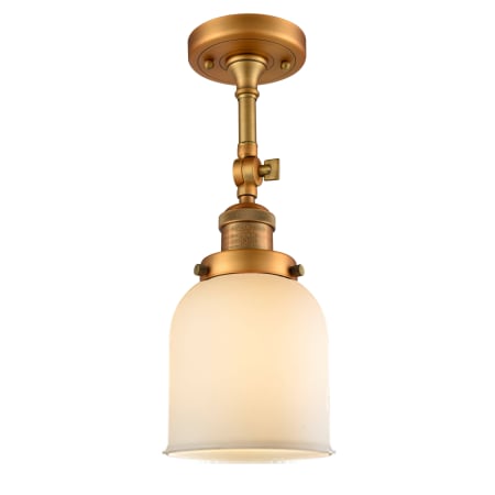 A large image of the Innovations Lighting 201F Small Bell Brushed Brass / Matte White Cased