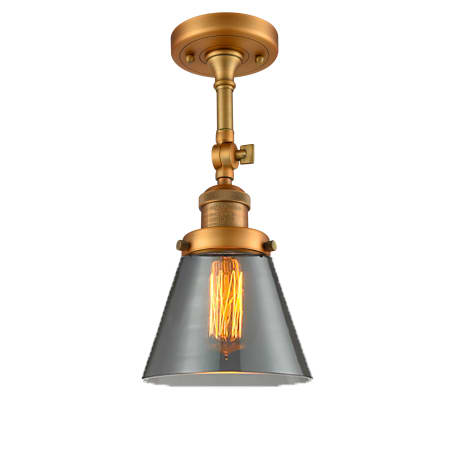A large image of the Innovations Lighting 201F Small Cone Brushed Brass / Smoked