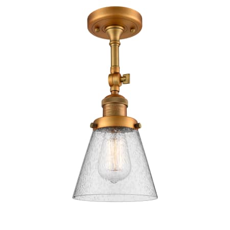 A large image of the Innovations Lighting 201F Small Cone Brushed Brass / Seedy