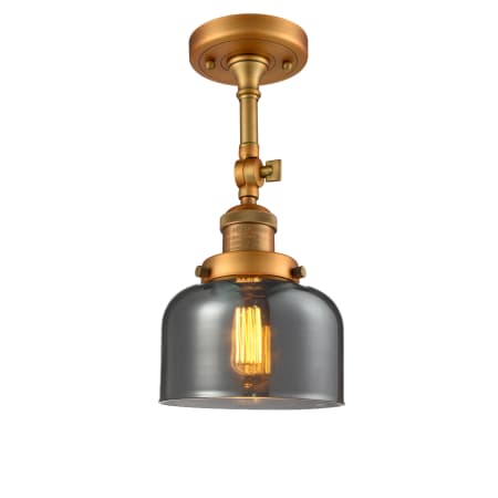 A large image of the Innovations Lighting 201F Large Bell Brushed Brass / Smoked