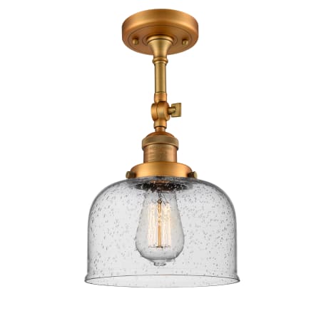 A large image of the Innovations Lighting 201F Large Bell Brushed Brass / Seedy