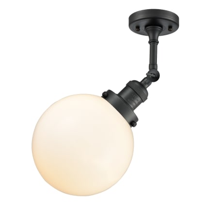 A large image of the Innovations Lighting 201F-8 Beacon Matte Black / Matte White Cased