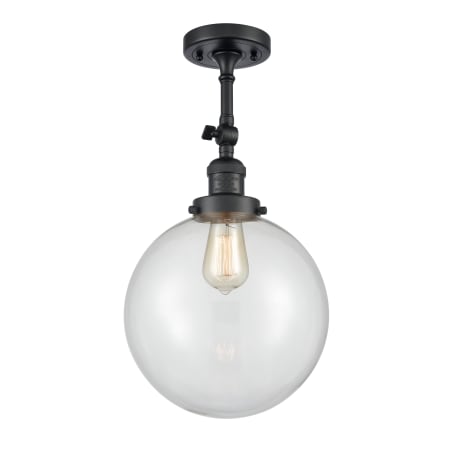 A large image of the Innovations Lighting 201F X-Large Beacon Matte Black / Clear