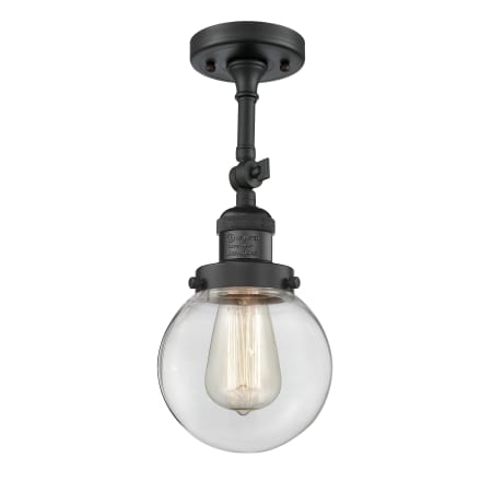 A large image of the Innovations Lighting 201F-6 Beacon Matte Black / Clear