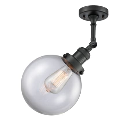 A large image of the Innovations Lighting 201F-8 Beacon Matte Black / Clear