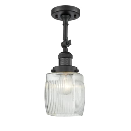 A large image of the Innovations Lighting 201F Colton Matte Black / Clear Halophane