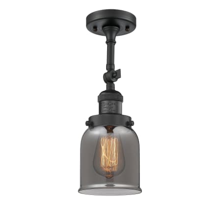A large image of the Innovations Lighting 201F Small Bell Matte Black / Plated Smoked
