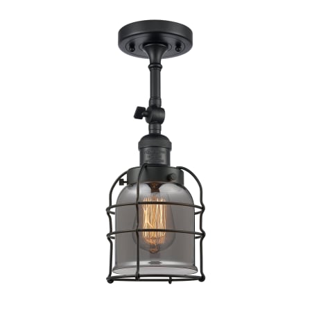 A large image of the Innovations Lighting 201F Small Bell Cage Matte Black / Plated Smoke