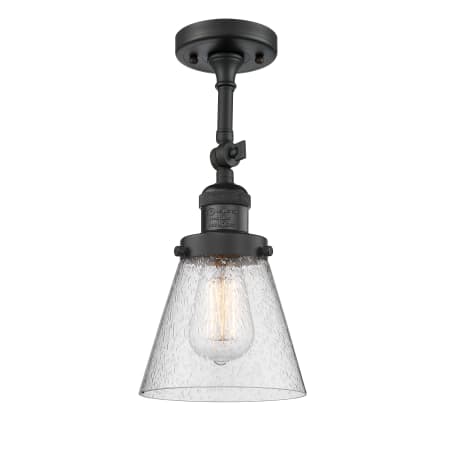 A large image of the Innovations Lighting 201F Small Cone Matte Black / Seedy