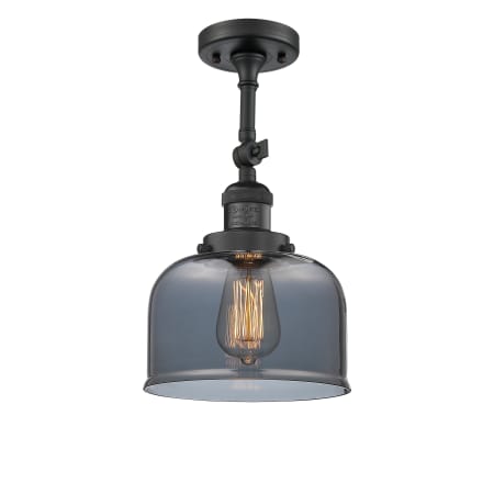 A large image of the Innovations Lighting 201F Large Bell Matte Black / Plated Smoked