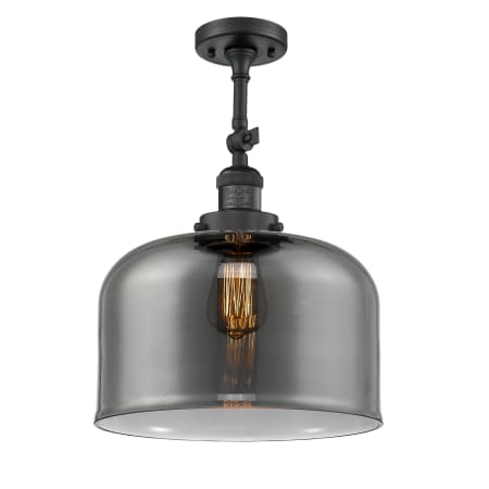 A large image of the Innovations Lighting 201F X-Large Bell Matte Black / Plated Smoke