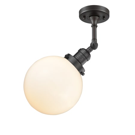 A large image of the Innovations Lighting 201F-8 Beacon Oil Rubbed Bronze / Matte White Cased
