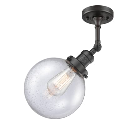 A large image of the Innovations Lighting 201F-8 Beacon Oil Rubbed Bronze / Seedy