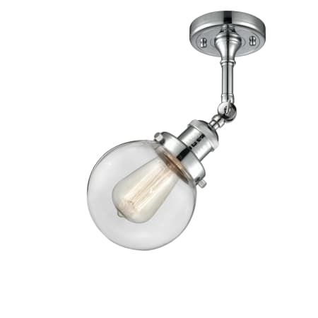 A large image of the Innovations Lighting 201F-6 Beacon Polished Chrome / Clear