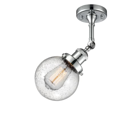 A large image of the Innovations Lighting 201F-6 Beacon Polished Chrome / Seedy