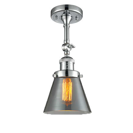 A large image of the Innovations Lighting 201F Small Cone Polished Chrome / Smoked