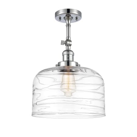 A large image of the Innovations Lighting 201F-16-12-L Bell Semi-Flush Polished Chrome / Clear Deco Swirl