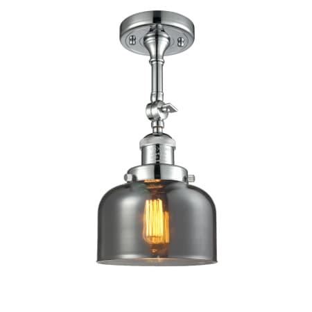 A large image of the Innovations Lighting 201F Large Bell Polished Chrome / Smoked