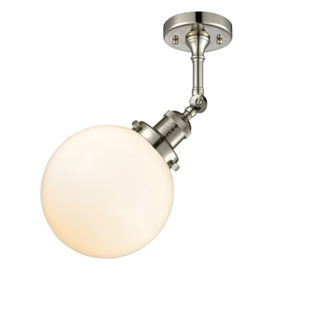 A large image of the Innovations Lighting 201F-8 Beacon Polished Nickel / Matte White Cased