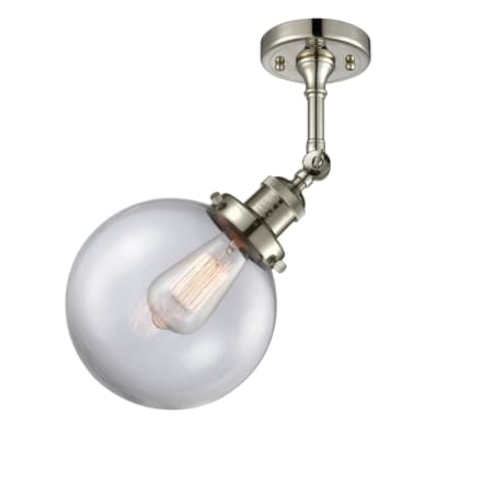 A large image of the Innovations Lighting 201F-8 Beacon Polished Nickel / Clear