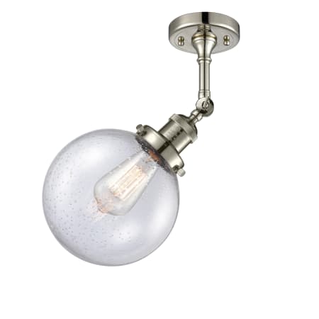 A large image of the Innovations Lighting 201F-8 Beacon Polished Nickel / Seedy