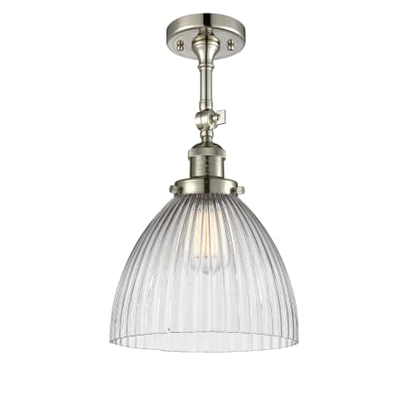 A large image of the Innovations Lighting 201F Seneca Falls Polished Nickel / Clear Halophane