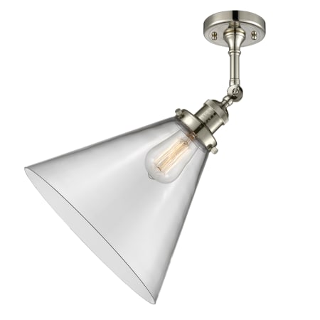 A large image of the Innovations Lighting 201F X-Large Cone Polished Nickel / Clear