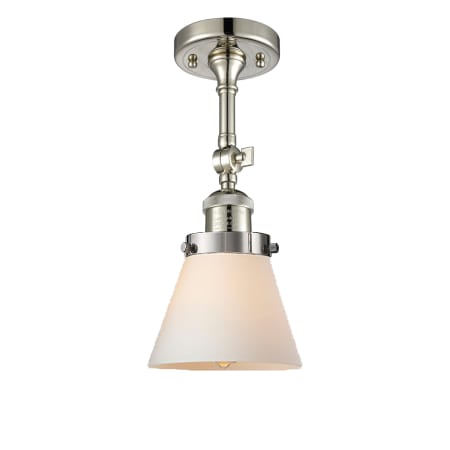 A large image of the Innovations Lighting 201F Small Cone Polished Nickel / Matte White Cased
