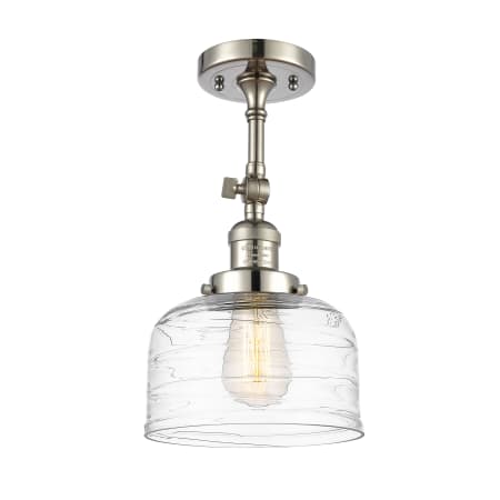 A large image of the Innovations Lighting 201F-14-8 Bell Semi-Flush Polished Nickel / Clear Deco Swirl