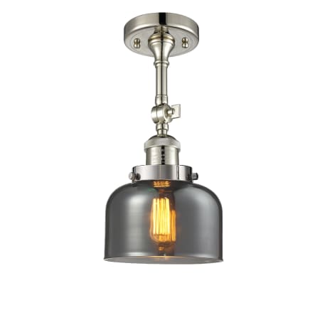 A large image of the Innovations Lighting 201F Large Bell Polished Nickel / Smoked