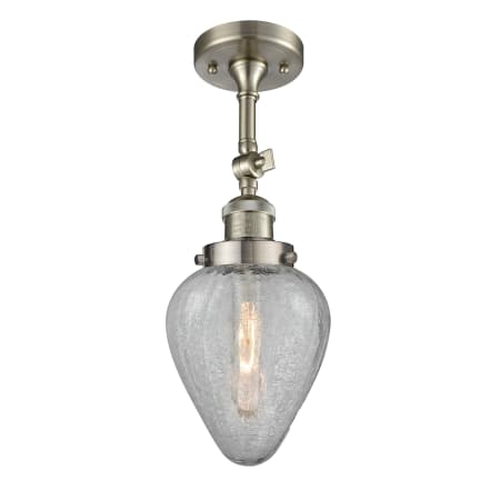 A large image of the Innovations Lighting 201F Geneseo Brushed Satin Nickel / Clear Crackle
