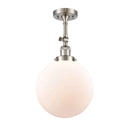 A large image of the Innovations Lighting 201F X-Large Beacon Brushed Satin Nickel / Matte White