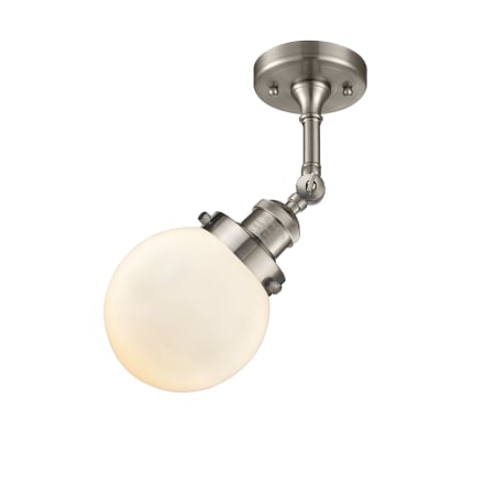 A large image of the Innovations Lighting 201F-6 Beacon Brushed Satin Nickel / Matte White Cased