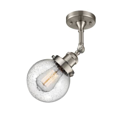 A large image of the Innovations Lighting 201F-6 Beacon Brushed Satin Nickel / Seedy
