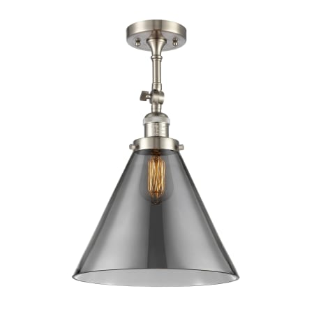 A large image of the Innovations Lighting 201F X-Large Cone Brushed Satin Nickel / Plated Smoke